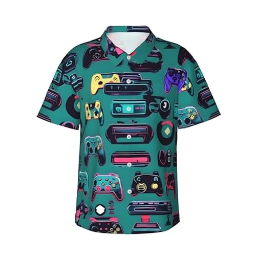 ZTPOWQA Camisa hawaiana ligera de manga corta con estampado de mando de videojuegos para hombre, para verano, playa, vacaciones, Negro, M | Ya disponible en tu tienda friki favorita! En mundofriki.es!
