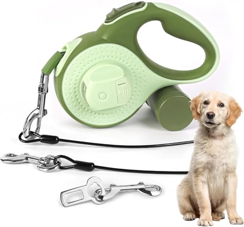 8M Lange einziehbare Hundeleine mit LED-Licht, Hundeleine mit Kotbeutelhalterung 360° Verhedderungsfreier Leinenverlängerung Robustes Nylongeflecht für Mittelgroße Große Hunde Training