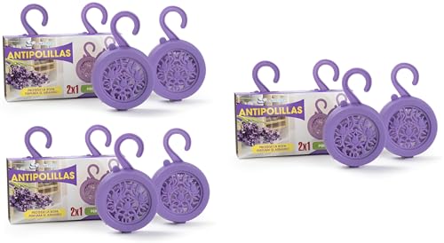 PRISMA ONLINE - 6 Unidades - Antipolillas Perfumado para Ropa de Armario, Protección contra Las Polillas para Madera y la Ropa, Colgador Percha con Ambientador Aroma Embriagador - Perfume Lavanda.
