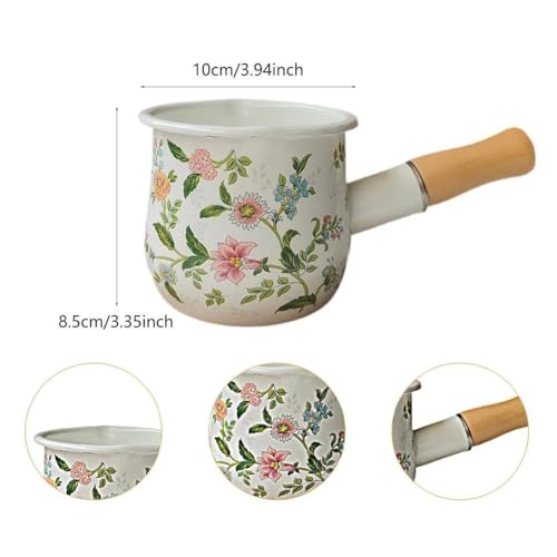 Pot en émail pour maison compact anti-brûlure manche bois