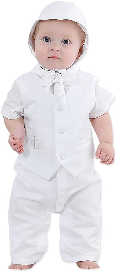 NIUBAOBaby Boy's Christening Baptism White Outfits Short Sleeve Suit for 0-12M