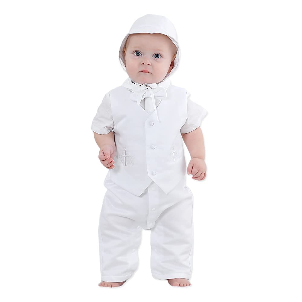 NIUBAOBaby Boy's Christening Baptism White Outfits Short Sleeve Suit for 0-12M