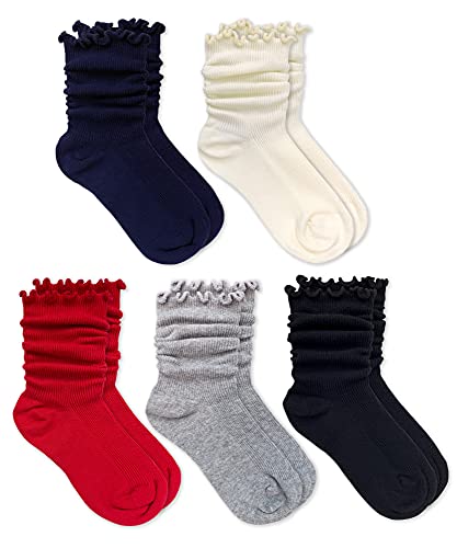 Jefferies Socks Girls' Ripple Ruffle Trim Seamless Turn Cuff Crew Socks 5 Pack3