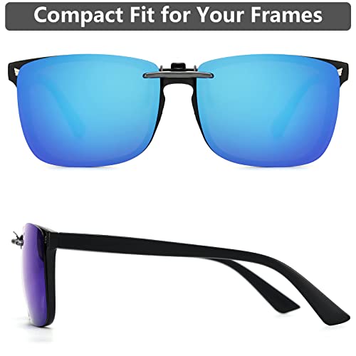 Image of Polarized Clip On Sunglasses Over Prescription Glasses Men Women Compact Fit Non-Flip Up