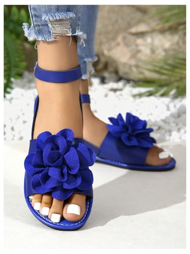 GORGLITTER Women's 3D Flower Sandals Ankle Strap Open Toe Dressy Flat Sandals4