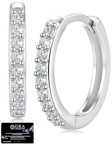 Moissanite Earrings Hoop Earrings for Women 925 Sterling Silver Hoop Earrings Hypoallergenic Brilliant Round Cut Earring Moissanite Jewelry (12mm)