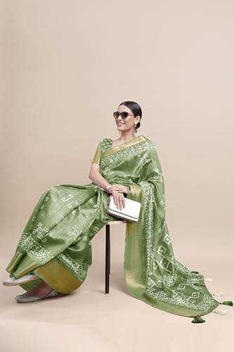 Image of MIRCHI FASHION Women Saree Cotton Silk Batik Block Printed | Breathable Office Wear and Regular Use Sari with Blouse Piece