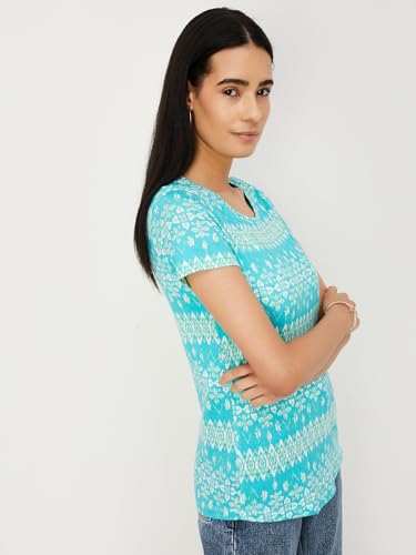 Image of Max Women Cotton Blend Solid Regular Fit T-Shirt