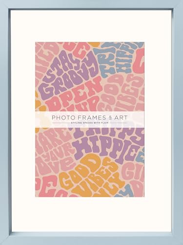 pf+a REAL GLASS Light Blue Picture Frame For A5 Photo - Light Blue A4 For A5 Picture Frame - Completely Removable Mount / A5 Frame With Mount