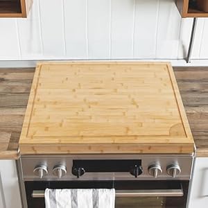 Stove Top Cover, 30″X22″ Bamboo Noodle Board for Gas Stovetop & Electric Stove, Stove Top Covers for Gas Burners with Juice Grooves, Kitchen Sink Cover for Counter Space