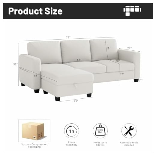 Convertible L-Shaped Sectional Sofa for Small Spaces