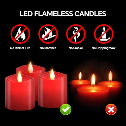 Image of 3x3 Flickering Flameless Candles Set of 3, LED Battery Candles,with Timer, 3 inch Flameless Candles with Remote, for Holiday Home Decor,Red