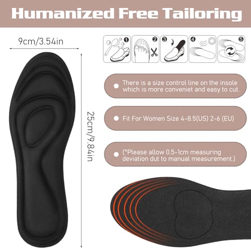 Image of 2 Pairs Memory Foam Insoles, Full-Foot Responsive Cushioning, Plantar Fasciitis Insoles for Women Man, Orthotic Shoe Inserts Arch Support Inserts for Foot Health (Black, W 7.5-8.5 /M 5.5-6.5)