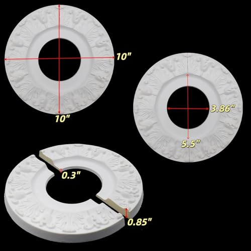 Image of PU Ceiling Medallions 2Pcs, 10 Inches x 3.86 Inches, White | Split Type, Paintable, Fits 3.86 Inches Canopy, European Vintage Carving Style, Made of Synthetic Foam