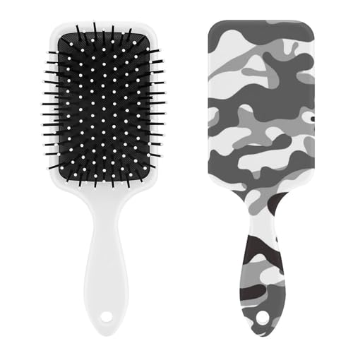 パドルブラシ 迷彩柄 カモフラージュ 黒白 ヘアブラシ くし 絡まない 頭皮マッサージ おしゃれ レディース メンズ 兼用 頭皮ケア キャラクター マッサージブラシ ツヤ サラサラ 便利 人気 かわいい 乾湿両用