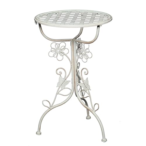 Tavolino da giardino “Flora”, diametro 32 cm, in ferro, stile vintage / shabby chic, colore bianco