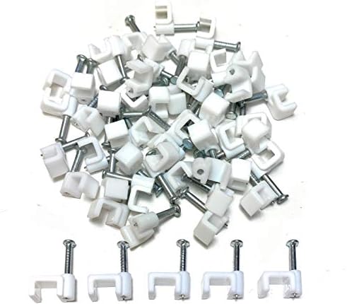 White Plastic Flat Electrical Wire Cable Clips TV Phone Internet Lead Fixings 50 Pieces (4mm)