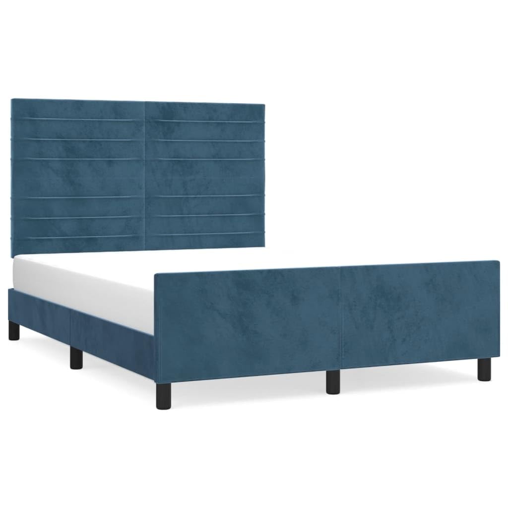 Dunkelblaues Samt Bettgestell 140x190 cm, höhenverstellbares Kopfteil, Stabiler Holzrahmen, für Schlafzimmer Möbel, Komfortables Platform Bett