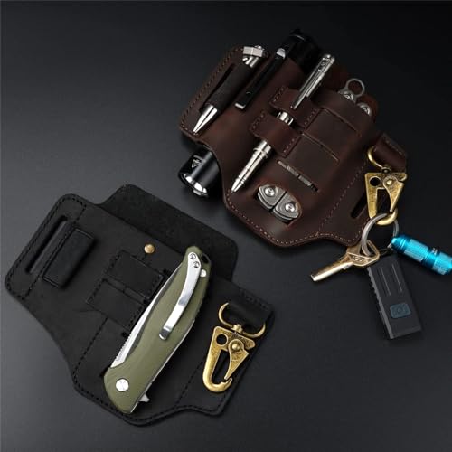 VIPERADE PJ16 Leder EDC Tasche Organizer Taktischer Multitool Halter mit Schlüsselbund Gürtelschlaufe Stifthalter für Taschenlampe Werkzeuge Outdoor Camping - Braun