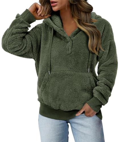 onlypuff Sherpa Pullover Pullover für Frauen Fleece Sweatshirts Winter Warme Tunika Tops Pullover, #1 A-Kaki, XXL