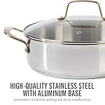 Martha Stewart Castelle 10 Piece 18/8 Durable Stainless Steel Induction Safe Pots and Pans Non-Toxic Kitchen Cookware Set - Gold Handles - Dishwasher Safe - Image 4