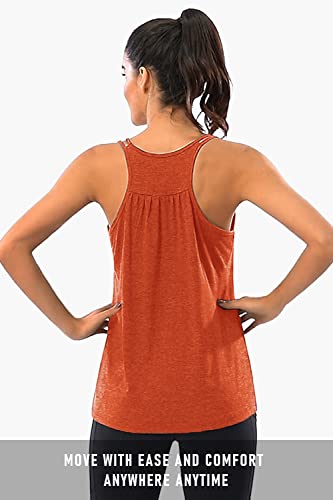 Hibelle Orange Tank, Womens Summer Double Spaghetti Straps Tunic Casual Boat Neck Sleeveless Racerback Cami Shirt Relaxed Workout Tanks Baggy Yoga Running Camisole Tops Bright Color Xl #TOP3