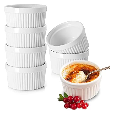 YBCPACK 250ml Ramekins Set of 6 - Porcelain Souffle Dish for Small Cakes, Creme Brulee,Pudding and Ice Cream,Also Great as Serving Dish for Sauces and Side Dishes Cover