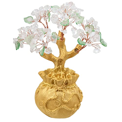 Nupuyai Rock Crystal Money Tree with Golden Money Bag Base for Home Office Decor Wealth and Luck Bonsai Tree Fengshui Ornament with Gift Box