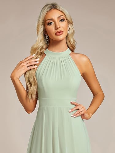 Image of Ever-Pretty Women's Halter Chiffon Midi Cocktail Wedding Guest Dress | High Low, Pleated, Summer Semi Formal Dress, Mother of the Bride Dress