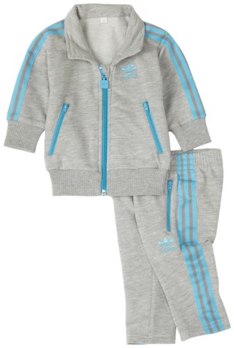 Adidas Infants Firebird Tracksuit, Medium Grey Heater/Light Aqua, 12 Months
