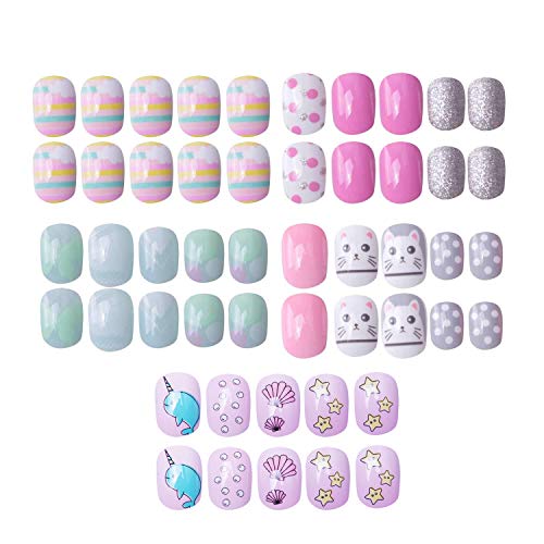 120 pcs 5 pack Children Nails Press on Pre-glue Full Cover Glitter Gradient