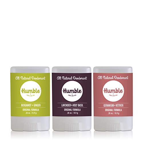 Humble Brands All Natural Aluminum Free Deodorant Stick for Women and Men Fresh & Herbal (Bergamot & Ginger, Lavender & Holy Basil, and Geranium & Vetiver) - Travel Size Pack of 3