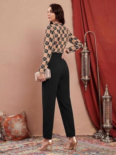 Image of LONDON BELLY Women's Polyester Semi-Formal Jumpsuit with Round Neck Half Sleeves Adjustable Waist Tie Abstract Pattern and Regular Fit | Women Stylish One Piece Outfit | Women Regular Fit Jumpsuit