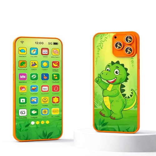 Image of Wishkey Edu Phone for Kids Dinosaur Theme 28 Functions Rechargeable USB Cable Not Included Learning Mobile Toy with 22 Features English & Hindi Language Toddler Learning Phone for Boys & Girls Age 2+