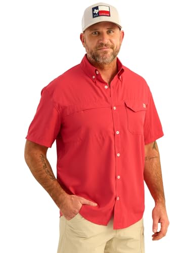 Image of HUK Men's Tide Point Kc Scott Original Artwork Short Sleeve Shirt, Fishing Button Down