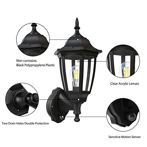 FUDESY 2-Pack Motion Sensor Outdoor Wall Lanterns,Corded-Electric Plastic Security Lights with 120° Wide Angle,Waterproof IP44,Smart LED Porch Light Fixtures for Garage,Yard,Front Door,FDS2542EPIRB2