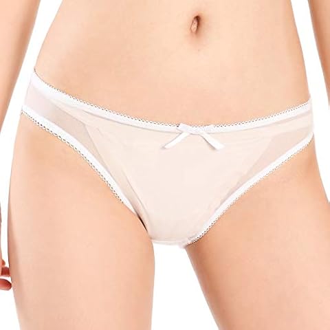Satini Women's Nylon Sheer Bikini Briefs Panties (White, XXL) Cover