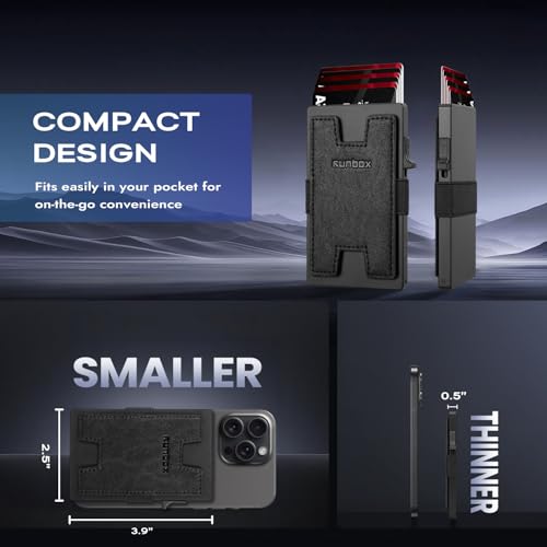Image of RUNBOX Slim Wallet for Men, RFID Aluminum Pop-Up Card Holder for 12 Cards | Minimalist Front Pocket Design, Elastic Cash Strap, RFID Protection, Gift for Men on Birthdays, Father's Day, and Christmas