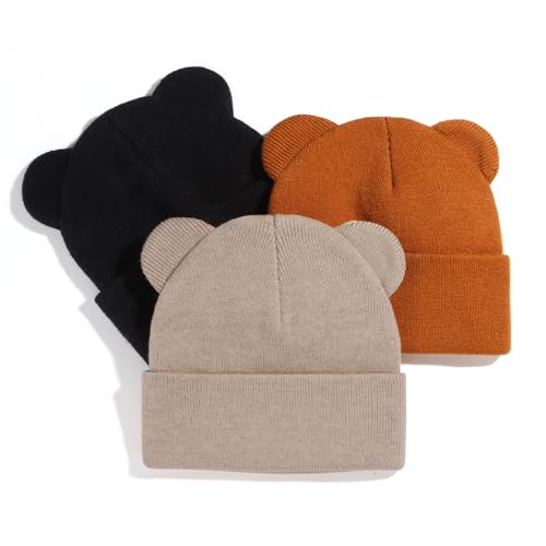 Image of Baby Winter Beanie Hat,Kids Cute Bear Ears Soft Knit Beanie for Infant Boys Girl Warm Winter Hat Caps