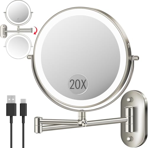 Image of 20X 9 inch Wall Mounted Magnifying Makeup Mirror with Light Height Adjustable