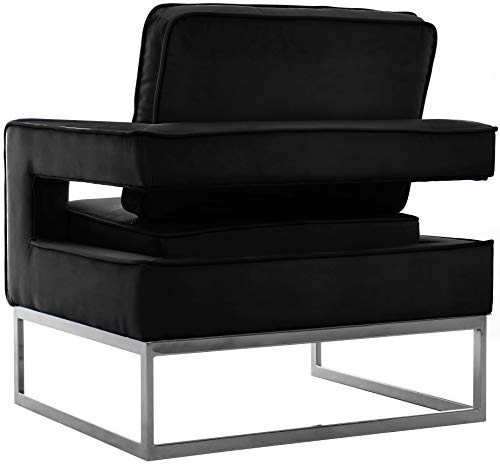 Meridian Furniture Noah Collection Modern | Contemporary Velvet Upholstered Accent Chair With Durable Stainless Steel Base, Black, Chrome Base #TOP6