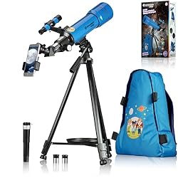 Bresser Junior 70/400 - Telescopio para niños a Pa...: Telescopio ideal para niños: telescopio de lente para niños a partir de 8 años, perfecto para iniciarse fácilmente en la astronomía y observar el cielo nocturno Telescopio con mochila: práctica mochila para transportar y guardar el telescopio y sus a...
