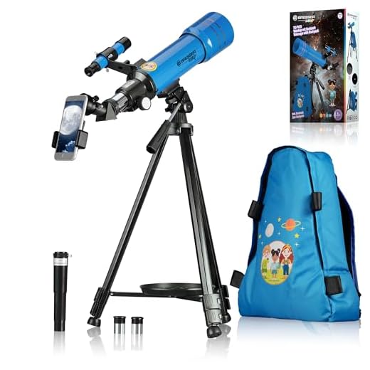 Bresser Telescopio per bambini Junior 70/400 telescopio per bambini dai 8 anni in su, astronomia principianti, telescopio con zaino, accessori e supporto per smartphone, cielo notturno, blu