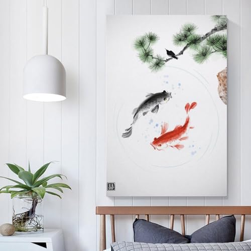 Décoration murale toile poisson koï poster zen pour chambre et salle de bain
