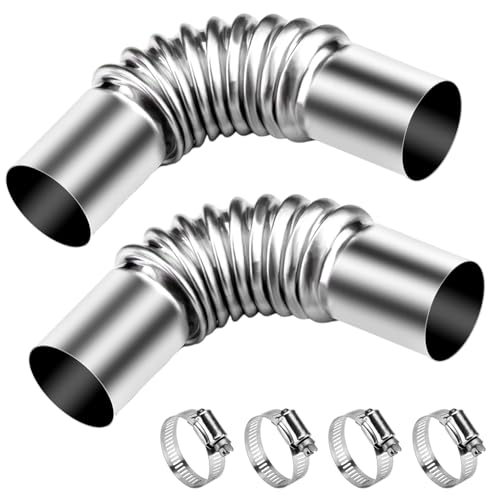 Prmape 2 Pezzi Connettori Angolari per Tubo di Scarico, 24mm Connettore di Scarico di Uscita in Acciaio Inossidabile, Tubo del Riscaldatore da Parcheggio con 4 Morsetti per Generatori di Calore Auto