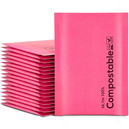 6x10 100% Biodegradable Bubble Mailers,25 Count Red #0 Compostable Padded Packaging Wrap Envelopes Pouches Eco Friendly Self Seal Bags