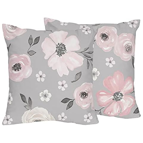 Sweet Jojo Designs Grey Watercolor Floral Decorative Accent Throw Pillows Cover