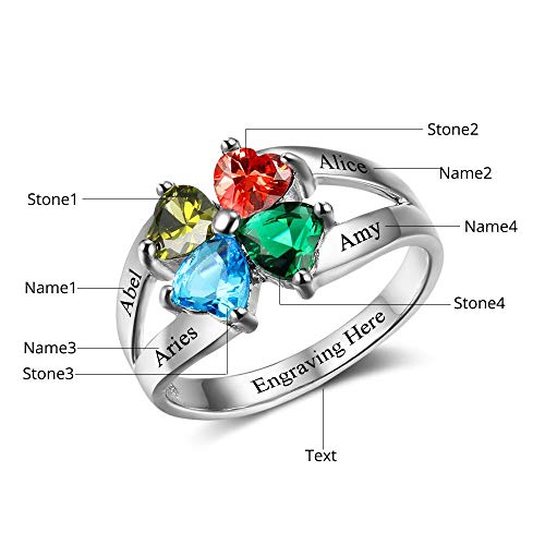 Personalized Sterling Silver Mothers Rings with 4 Birthstones Engraved Mom gift Anniversary Promise Rings fine jewelry for Women (sterling-silver)3