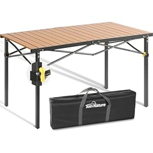 Portable Outdoor Camping Table Large for 2-6 Person – Foldable Camp Table with Aluminum Roll-Up Top & Carry Bag for BBQ, Tailgating, Backyard, 220 Lbs Capacity, Stable & Sturdy (Natural)