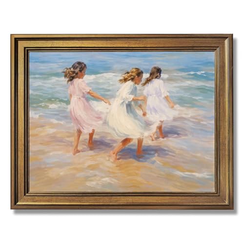 Framed Three Girls Beach Poster Canvas Print Art Wall Art